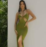 Stitching Backless Womens Party Maxi Dresses , High Slit Open Shoulder Maxi