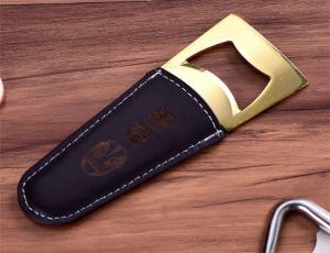 China Good Quality Kitchen Accessories Tool Stainless Steel Beer Bottle Opener with Leather Case, Stamped Logo factory