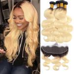 Enropean Virgin Human Hair Extensions 13 X 6 Lace Frontal 1B / 613 Color