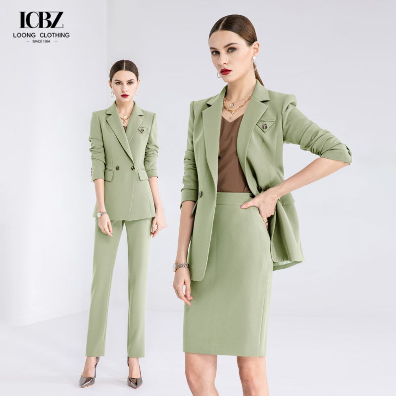 Formal Fashion Suit for Women Slim Fit Double Breasted Pants Suit in Elegant White