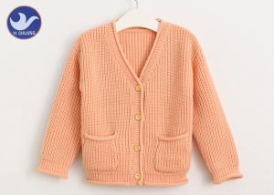 China Roll Edge Girls Cardigan Sweaters Long Sleeves Half Cardign Knit With Pockets factory