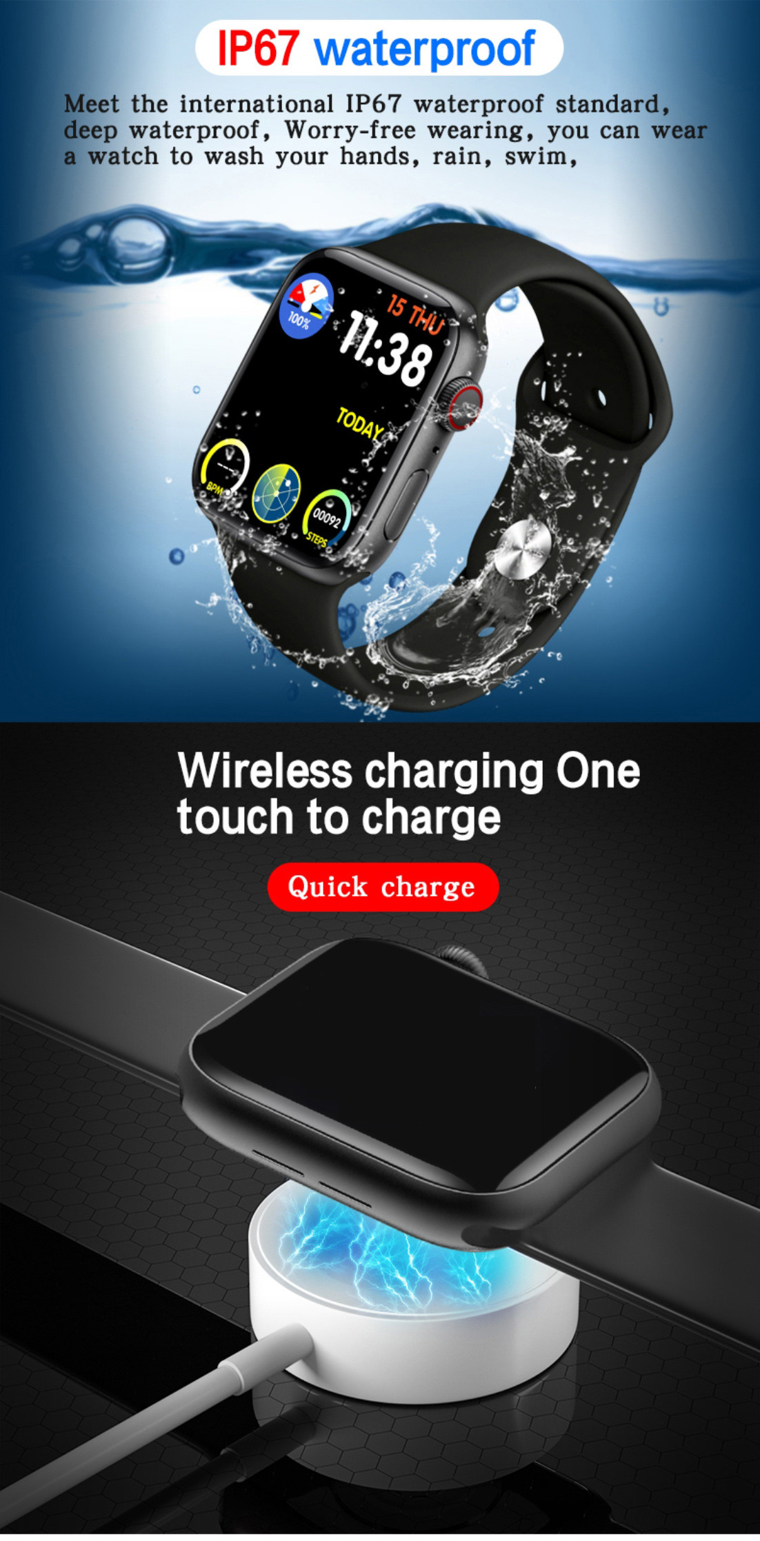 1.75 Inch Ble 3.0 Full Touch Fitness Tracker GTS Blood Pressure Smartwatch