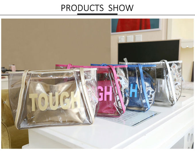Fashion Clear Shoulder PVC Beach Totes With Interior Pocket