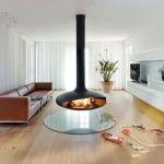 Customizable Wood Pellet Fireplace Hanging Suspended From Ceiling
