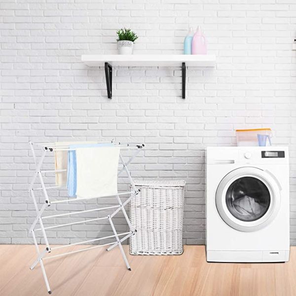 White Foldable Alloy Steel Clothes Drying Laundry Rack
