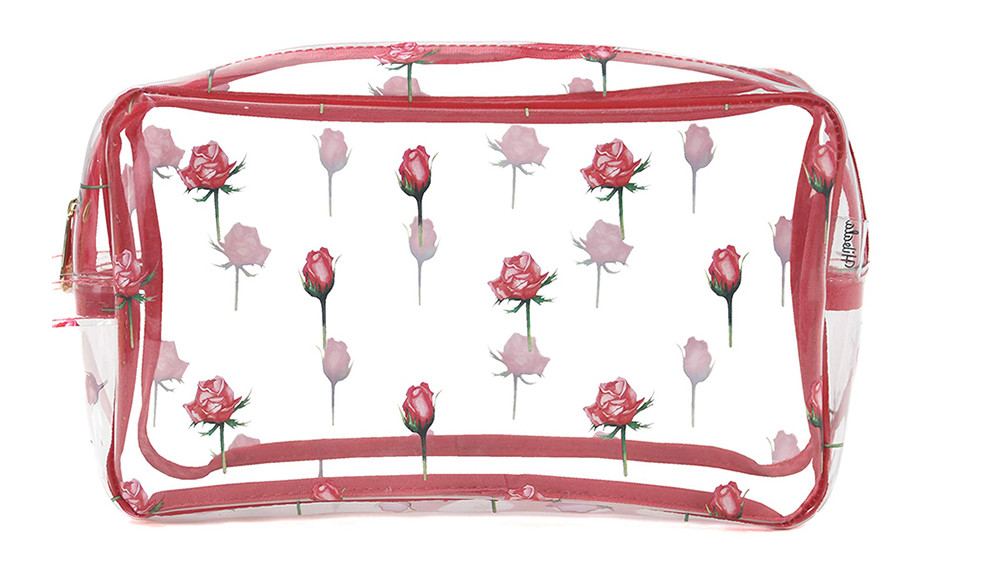 Zippered Rose Pattern Transparent PVC Toiletry Bag For Travel