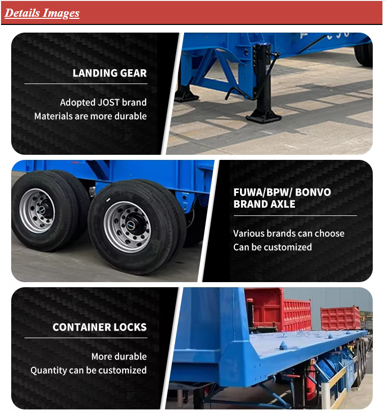 China High Quality 3 6 8 Axle 40ft Container Cargo Flatbed Semi-Trailer Truck Steel Iron Construction Automatic Transmission