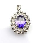 925 Silver 9mmx11mm Oval Amethyst Cubic Zircon Pendan Silver Chain Necklace