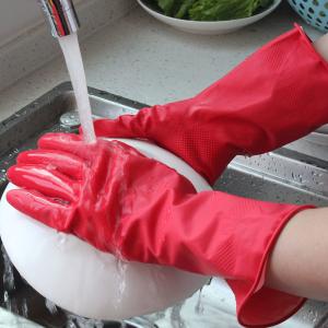 China Flexible Kitchen Dip Flocklined Rubber Dishwashing Gloves L50g factory