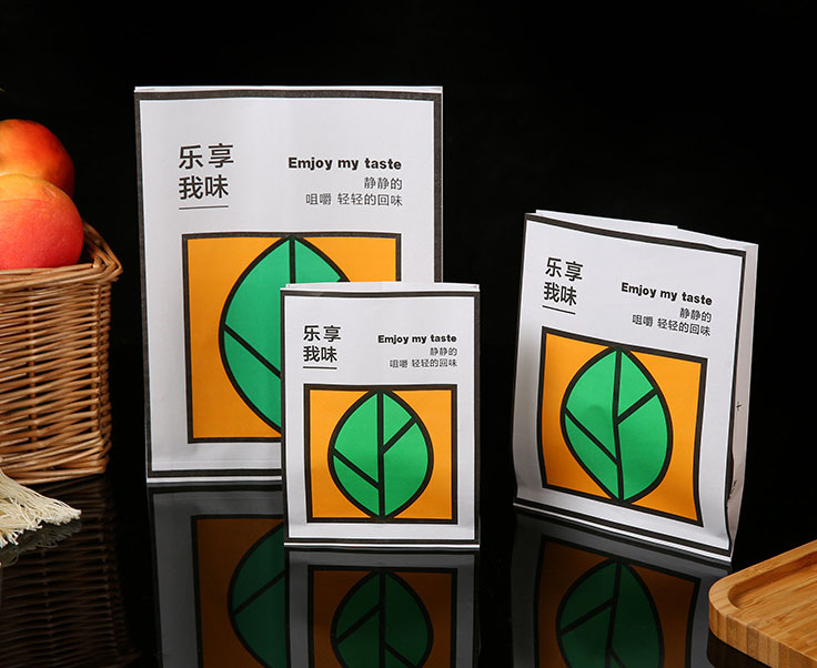 Custom Design Logo Grease Proof Snack Food Takeout Kraft Paper Bag for Take Away