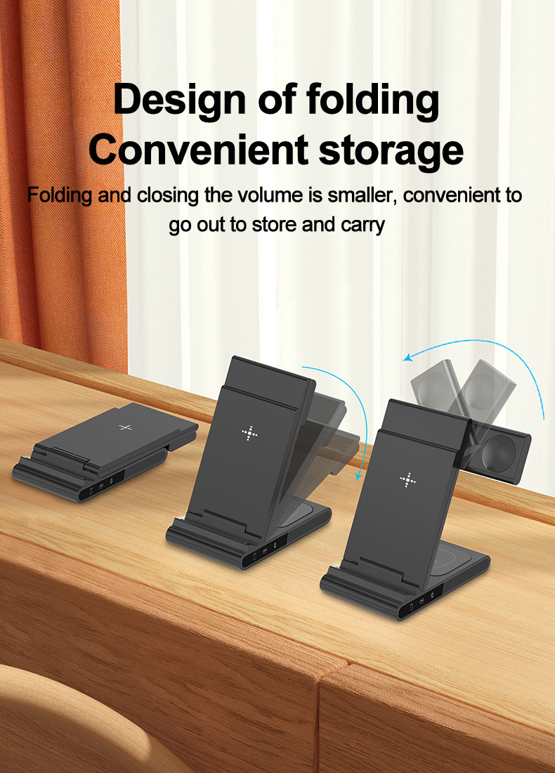 3-In-1 Multifunctional Foldable Wireless Charging Stand for Smartphones