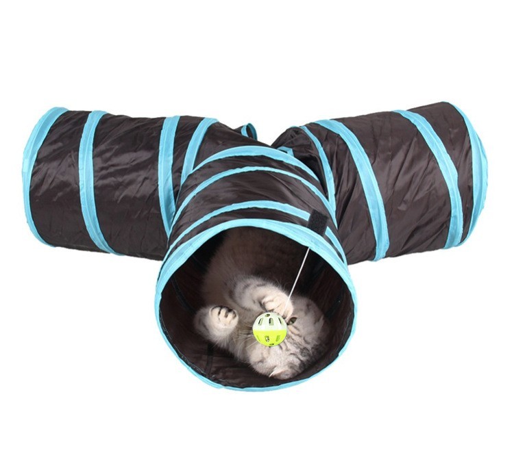 Pet Cat Tunnel Supplies Cat Ring Paper Three-Way Tunnel Cat Toy Drill Climbing Bucket Foldable Cat Channel