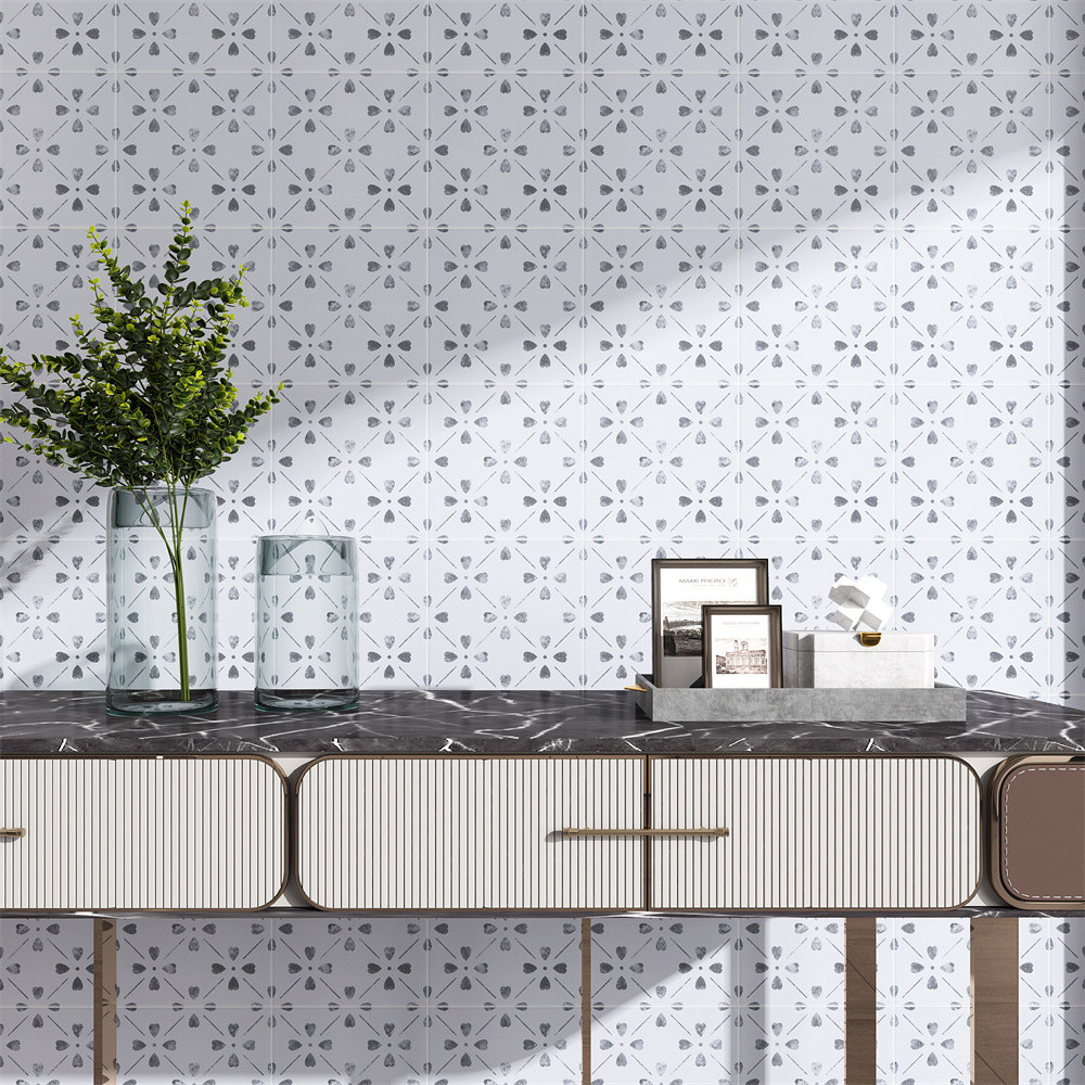 White 20x20cm Wear-Resistance Indoor Floral Ceramic Rustic Floor Tiles For Bathroom And Non-Slip Wall Tile For Living Room
