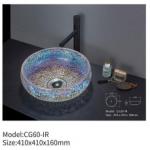 Round Countertop Carved Tempered Glass Basin Colorful Sanitary Ware for Bathroom