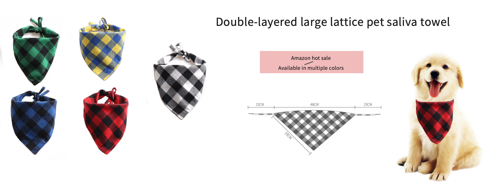 Custom Printed Red Plaid Dog Scarf Spring Flowers Large Dog Bibs