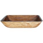 Rectangular OEM Bathroom Wash Basins Bark Brown Handmade Tempered Glass Vessel