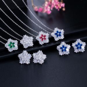 China White Gold Color Luxury Bridal CZ Crystal Necklace and Earring Sets Big Wedding Jewelry Sets For Brides factory