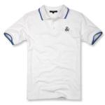 Navy / White Stretch Solid POLO T Shirts For Men Polyester Cotton Fabric