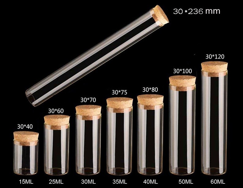 30mm Top Rated Clear Glass Jars Bottles with cork lid, Glass Bottles for Storage, Good Quality and Competitive Price