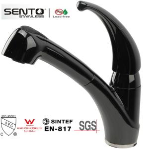 China Sento single handle flexible hose water mixer pull out kitchen faucet with black colour factory