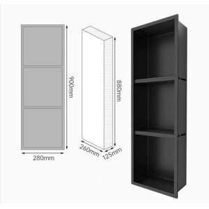 900x280x125mm Stainless Steel Shower Niche Shelf Rust Resistant Wall Mounted