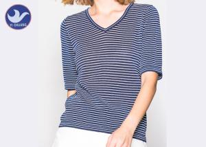 China Shinny Micro Lurex Womens Knit Pullover Sweater V Neck Small Stripes Slim factory