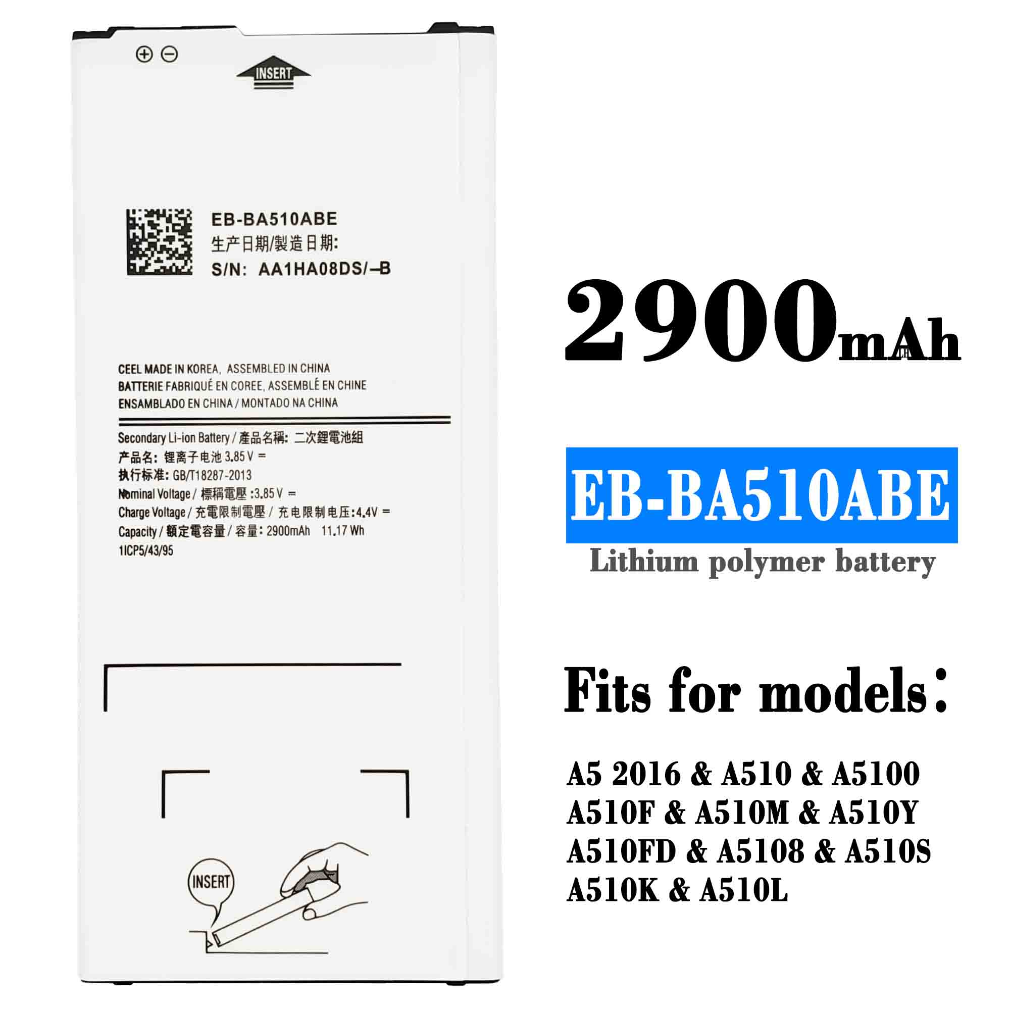 Long-Lasting EB-BA510ABE Battery for Samsung Galaxy A510 A5-2016 Double IC Protection