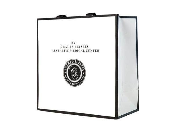 White Black Ribbon Custom Logo Printed Bags , Personalized Shopping Bags For