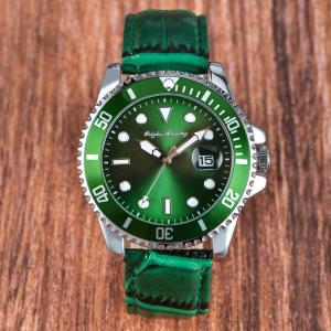 China 1.6 Inch Water Resistant Green Leather Watch 3ATM factory