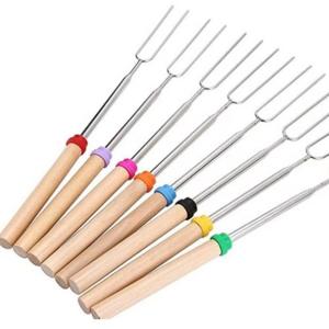 China Sausages 31cm BBQ Roasting Sticks Wooden Handle Telescopic Marshmallow Fork factory