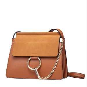 China Nubuck Leather Handbags Shoulder Bag with Metal Ring Vintage Lady Daily Bags factory