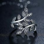 Sterling Silver Pave Clear Cubic Zircon Leaves Band Ring Vintage Style Jewelry