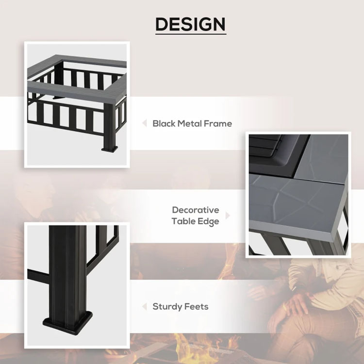 Outdoor Warming Square Wood Burning Firepit for Backyard Patio Garden and Cooking