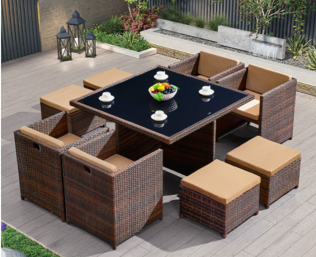 10 Seater Rattan Dining Table Set Wicker Dining Coffee Stack Table Round Sofa