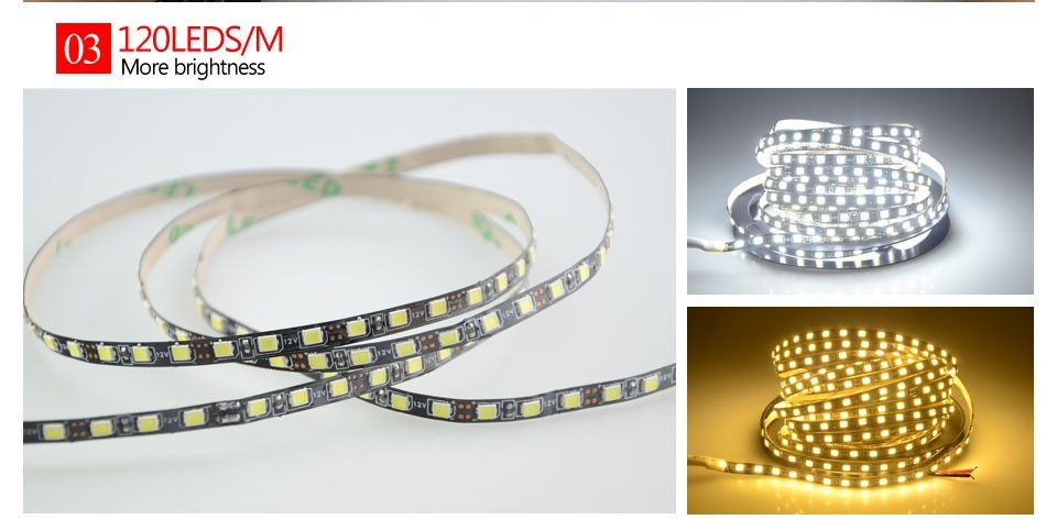 5M SMD 2835 5mm Width Ribbon Flexible LED Strip Light 120leds/M DC24V LED Tape