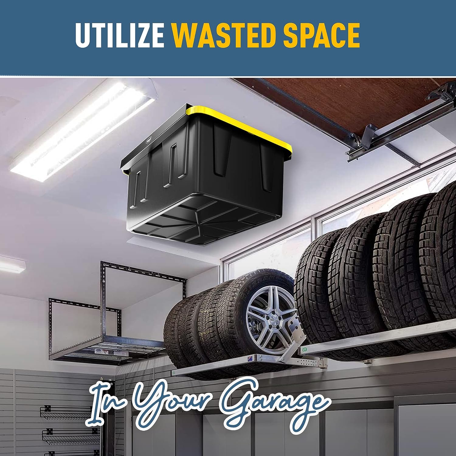 Metal Overhead Storage Bin Rack for Garage Ceiling Black Ceiling Rails for Garage