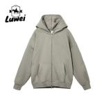 Zip Up Heavyweight Cotton Hoodie Cropped Winter Polyester Solid Male Black