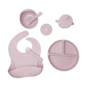 China Unbreakable Suction Baby Silicone Feeding Set 5pcs Food Grade With Sippy Cup factory