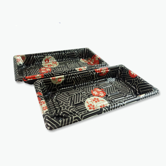 Customized Size Logo Disposable PET Plastic Sushi Tray With Cover Takeaway Food Container