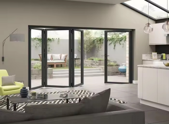 Heat Insulation Aluminium Fold Door Double Triple Glazed Exterior Folding Main Door
