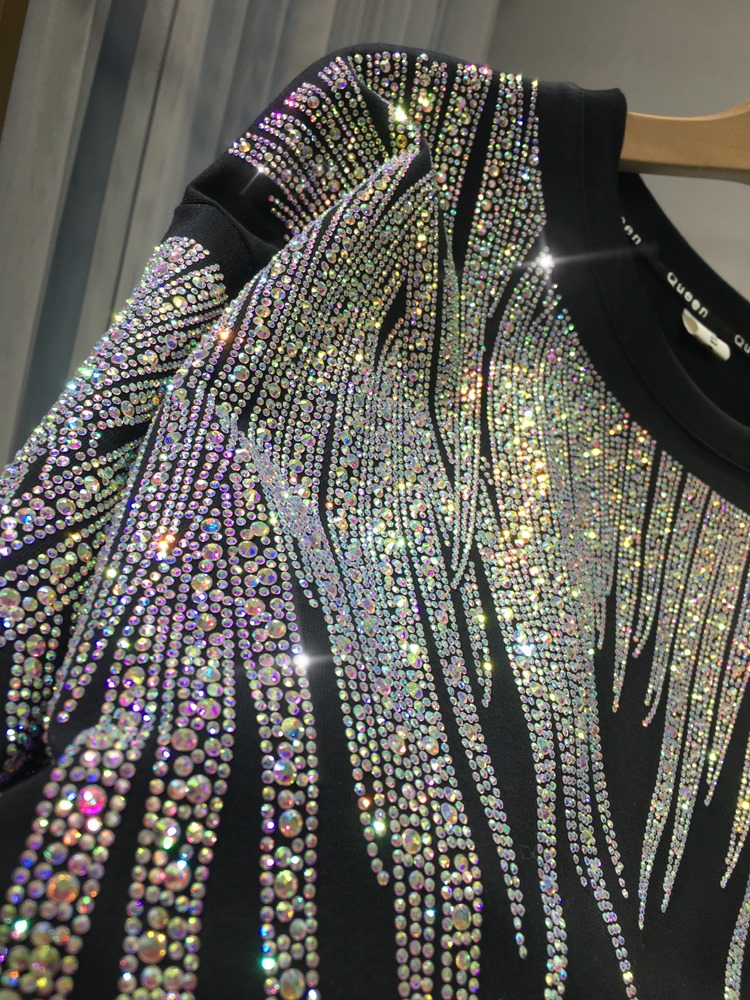 Personalised Rhinestone T Shirts Women'S Graphic 300gsm Cotton Short Sleeves