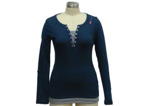 China Ladies Two In One Shirt Turn Up Long Sleeve With Plastic Button Fashion Casual Wear factory
