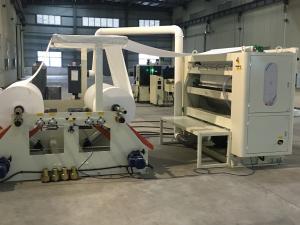 China Touch Screen Facial Hand Towel Machine , Connect Log Saw And Single Packing Machine factory