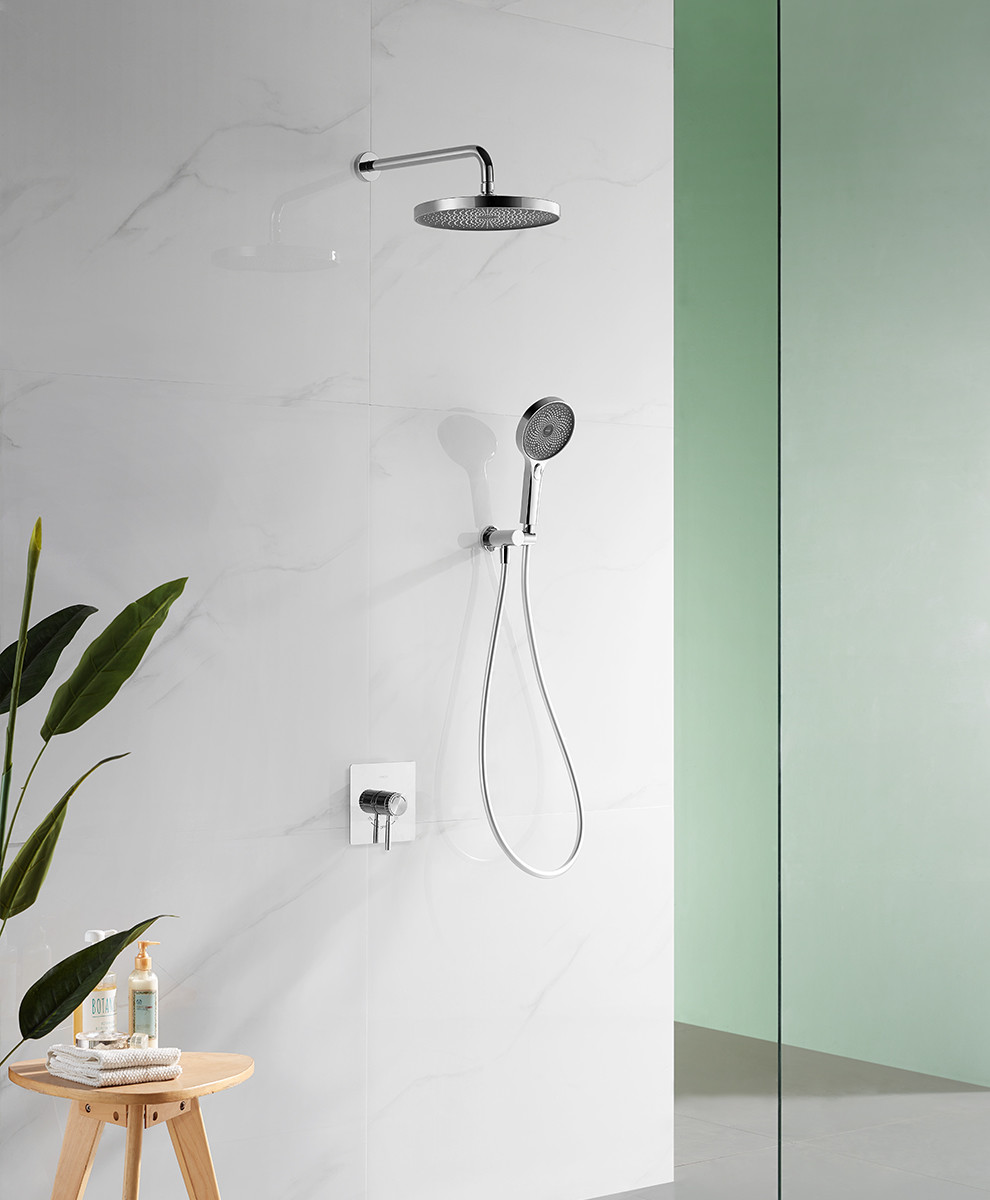 Brass Shower Set Built-in Bath Shower System Easy Clean Rainfall Round Head Shower With Faucet