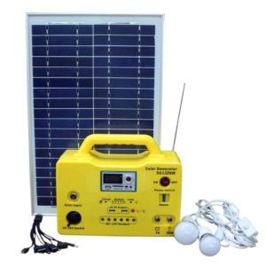 20W portable solar power system with LED lighting, USB charging , integrated radio/MP3 functions yellow color