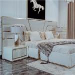 Luxury Custom Leather Modern Bedroom Furniture Sets Cherry Wood King Size Bed