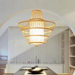 Bedroom Living Room Flush Mount LED Ceiling Fan / Rattan Ceiling Fan With Light