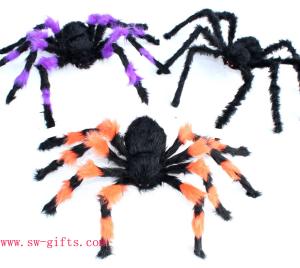 China Halloween Supplies Props Decoration Black Flower Plush Spider Plastic Spider factory