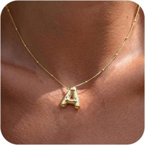 China Personalized Gold Bubble Letter Necklace for Women, 14k Gold Plated Initial Pendant Necklace Trendy Custom Jewelry factory