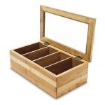 4 compartment bamboo wooden tea bag holder box with acrylic lid